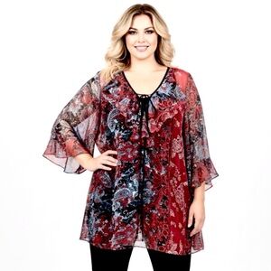Violent Bisou Bisou Red and Blue Paisley Top size 1x